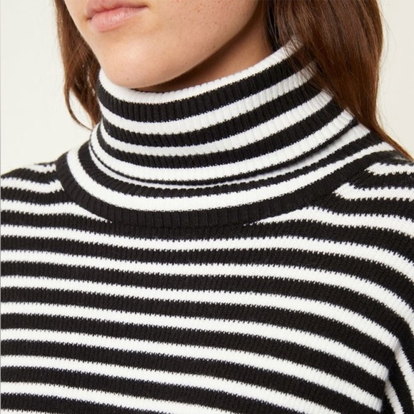 FRENCH CONNECTION Micro Stripe Turtleneck Sweater in Black and White - Picture 6 of 11